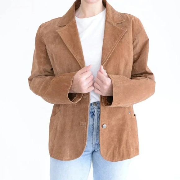 Vintage BUM Equipment Tan Suede Leather Button Up Jacket Size XL - Picture 2 of 13
